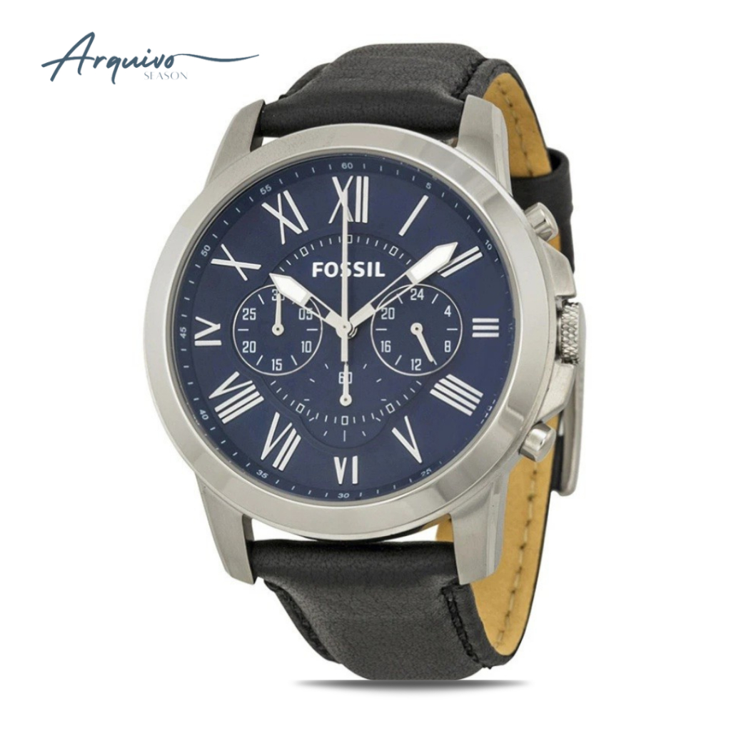 Jam Tangan Pria Fossil Grant Chronograph Kulit Black Casual Original FS4990