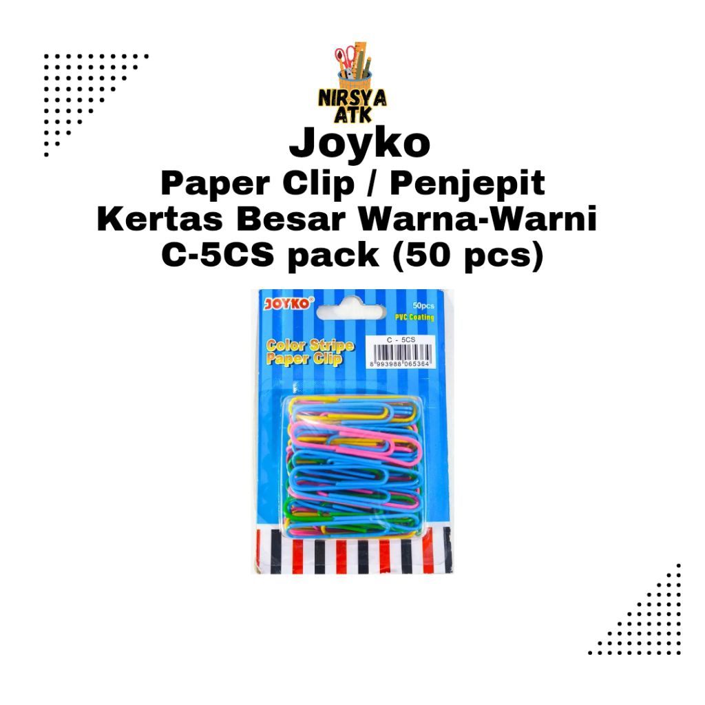 Joyko Paper Clip / Penjepit Kertas Besar Warna-Warni C-5CS Pack (50 pcs)