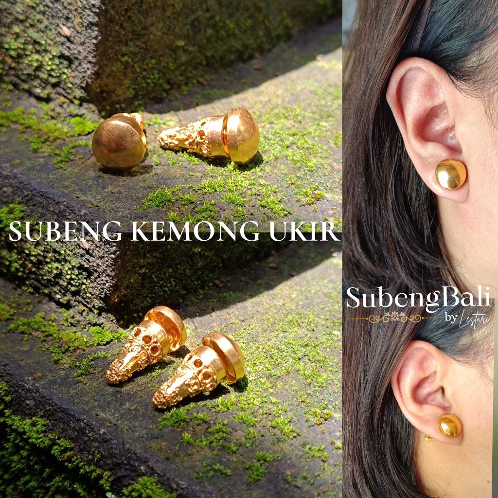Subeng Bali | Giwang Bali | Anting Bali model Kemong Ukir bahan alpaka lapis emas