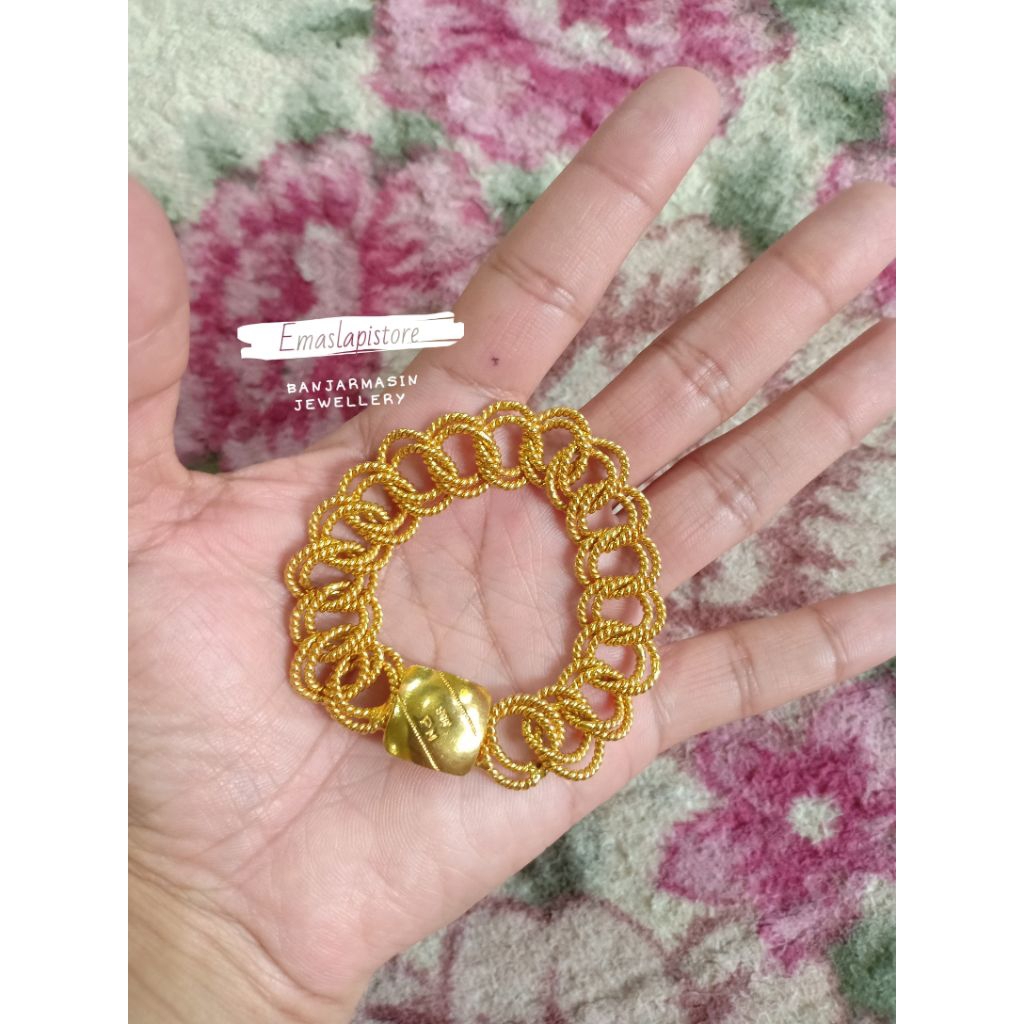 Gelang Medium Coco Anyam Gerigi Lapis Emas 999 Banjar