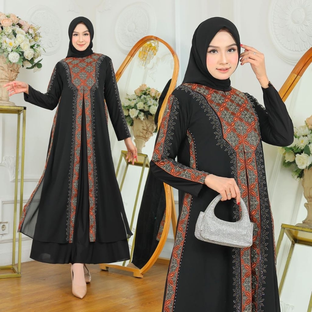 GAMIS ABAYA TURKEY//ARAB //DUBAI BORDIR MOTIF BATIK ELEGANT JERSEY AMINAH SERIES