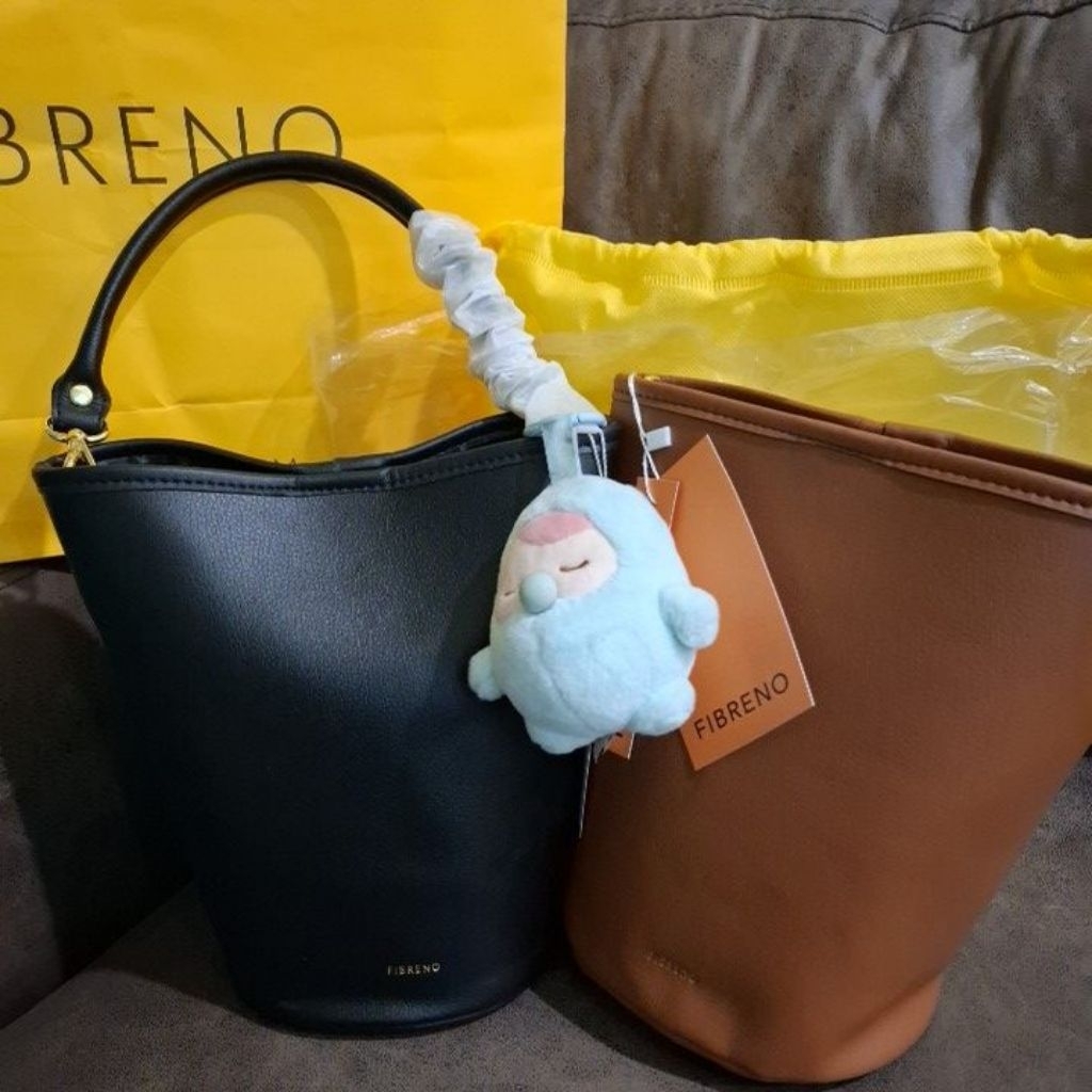 fibreno bucket bag black / khaki brown