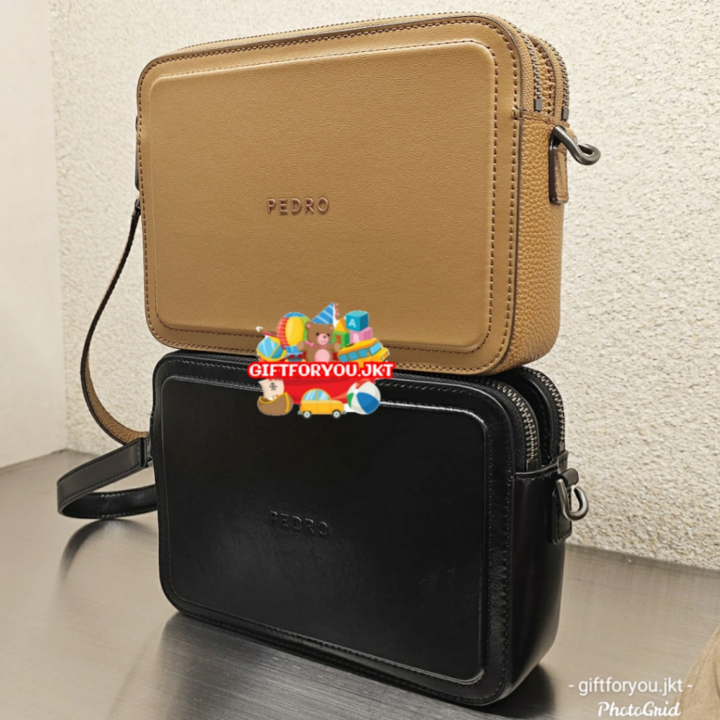 Pedro Tas Selempang Boxy Cognac Black Navy Pria Cowok Laki-Laki Man Crossbody Sling Bag Fashion Casu