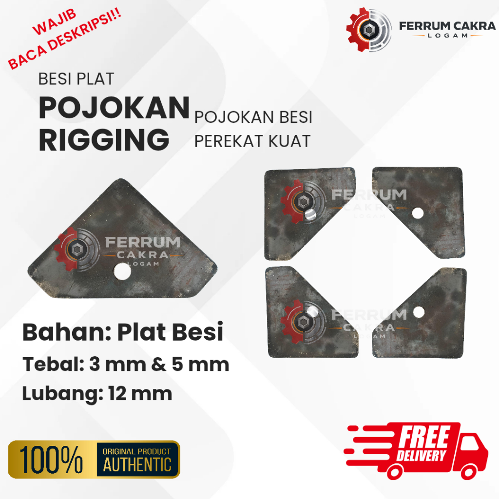 Pojokan Rigging Plat Besi Perekat Sudut Tebal 3mm & 5mm Lubang 12mm