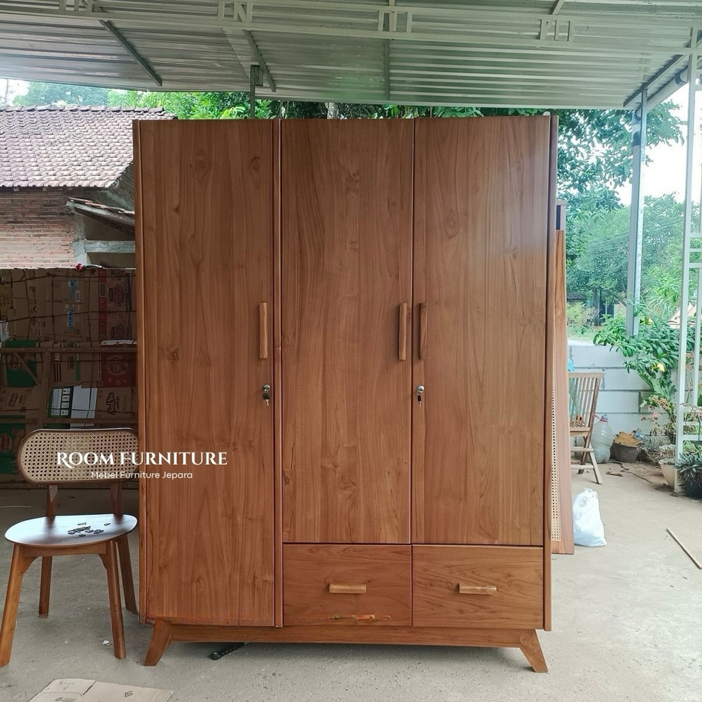Lemari pakain pintu 3 minimalis kayu jati almari pakain pintu 3 kayu jati