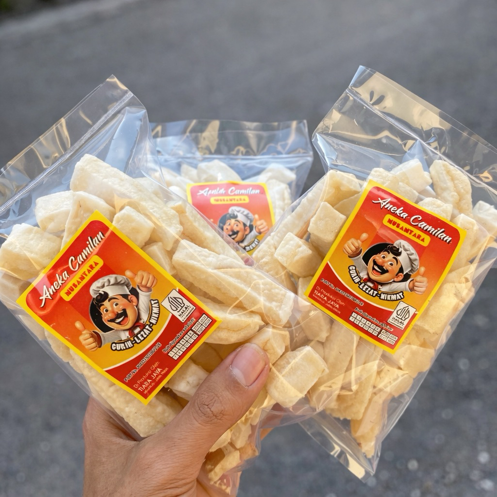 10 bungkus Kerupuk Tahu Rambak Stik Mini Kemasan ekonomis Rasa Terasi Bawang Enak Nikmat