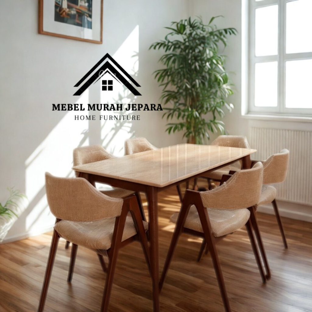 Dining Set Meja Makan Kayu Jati 4 Kursi || Set Meja Makan Cafe Kayu Jati 4 Kursi