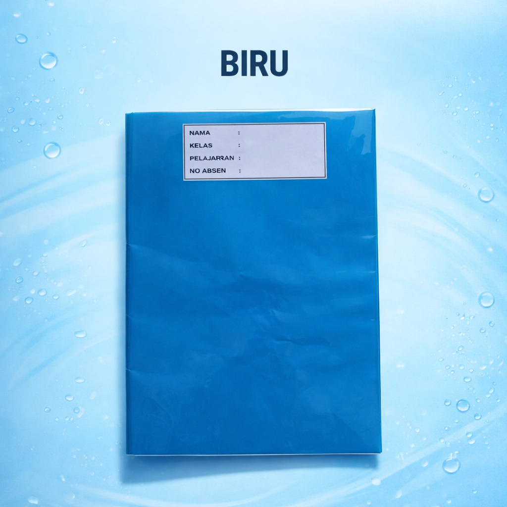 buku tulis sudah disampul sukung warna biru tua (laut) dan sampul plastik (tinggal pakai)