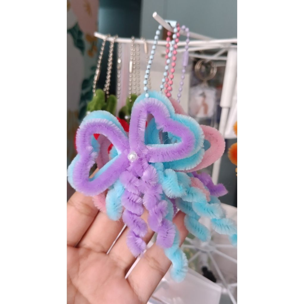 Kawat Bulu Gantungan Kunci Pita / Ganci Kawat bulu