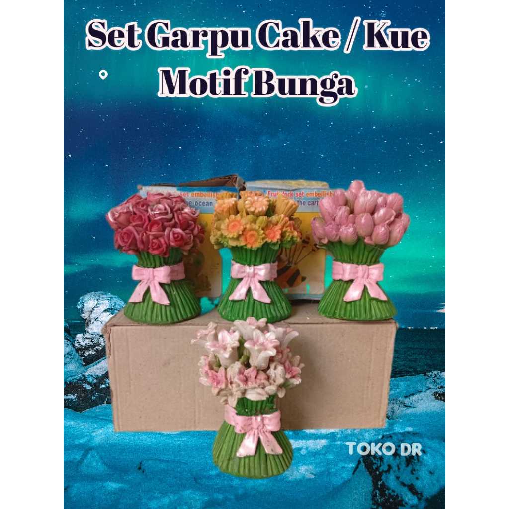 Garpu Kue Set 6Bh + Tempat Garpu Motif Bunga