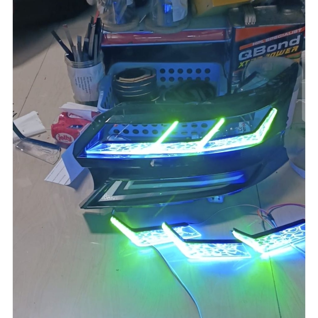 CUSTOM ACRILIK SLIME FRAME L LAZY ALIS BAWAH LED HEADLAMP RGB DRL RUNNING MOBIL AVANZA XENIA 2019,20