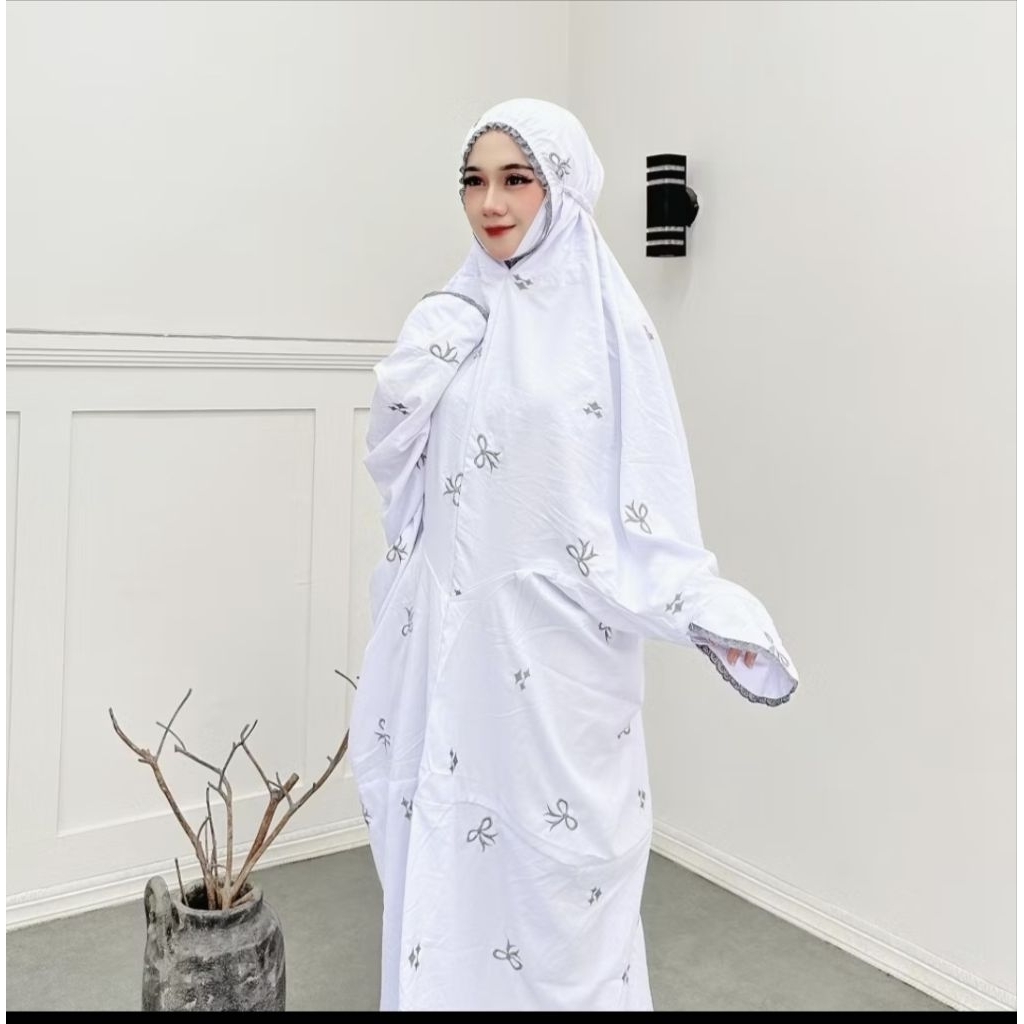 Mukena terusan katun mikro Mukena dewasa Mukena katun bordir Mukena putih