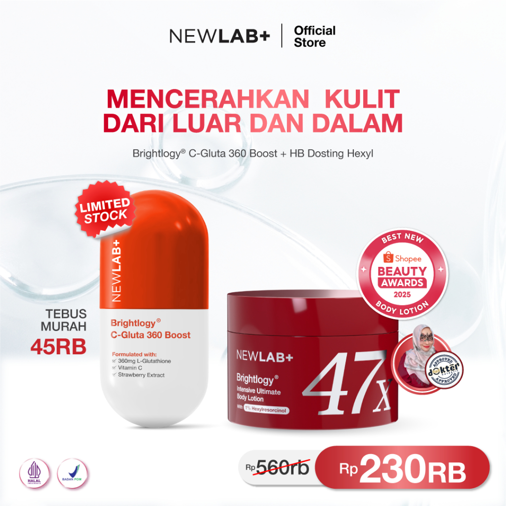 NEWLAB Paket 1 Jar Brightlogy Intensive Power Brightening Lotion 1% Hexyl Tebus Murah C-Gluta 360 Bo