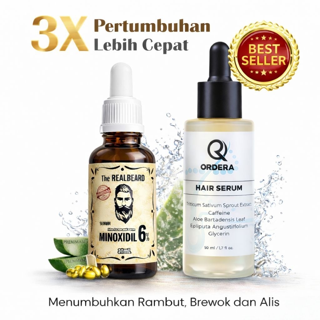 Minoxidil TheRealBeard Dan Ordera Hair Serum menumbuhkan rambut botak M brewok alis kumis dan rambut