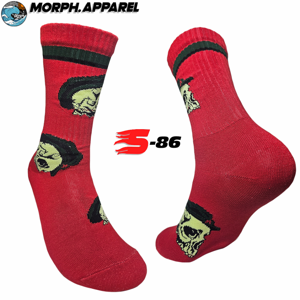 Kaos Kaki Oldschool - Kaos Kaki Skate & Hype - Series S Motif Red Skull C - S86 - MorphApparel