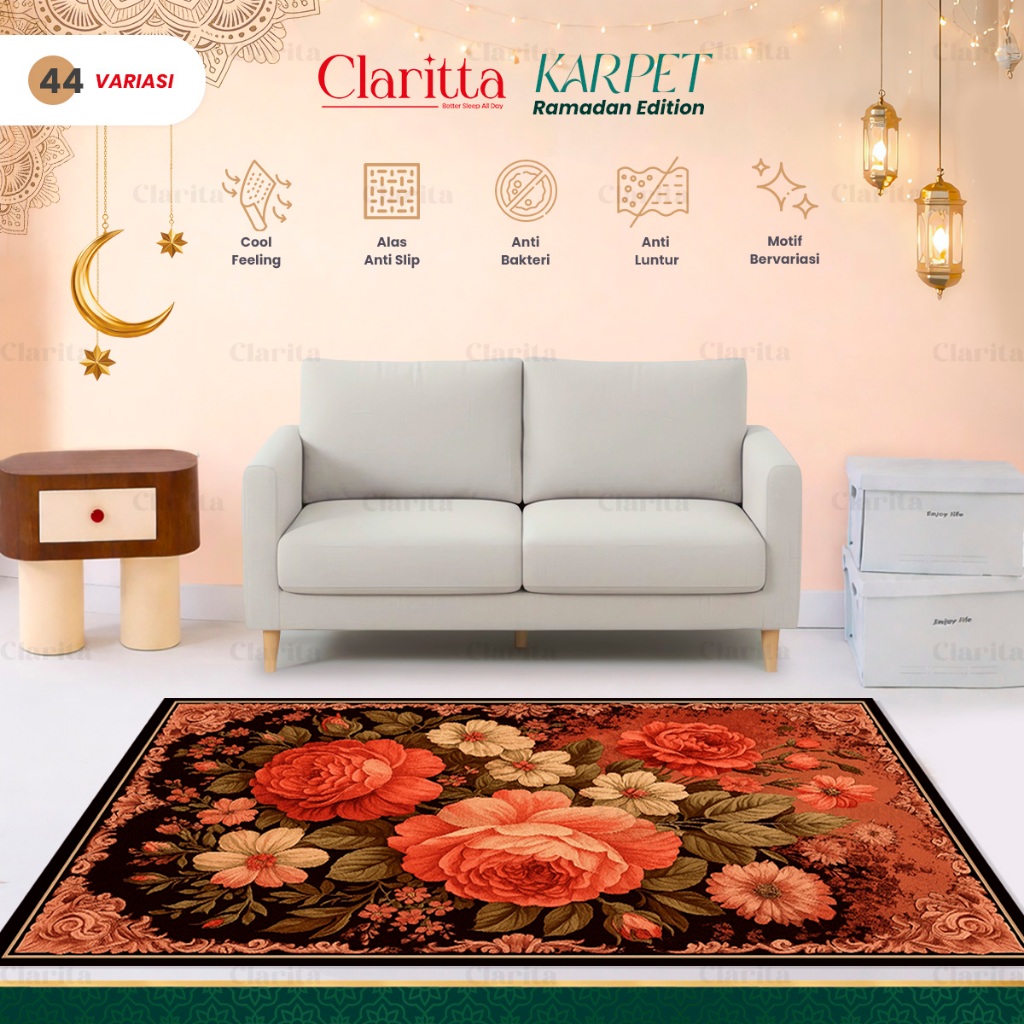 Claritta - Karpet Motif Elegan Karpet Lantai Ruang Tamu 3 Ukuran Karpet Eropa Permadani