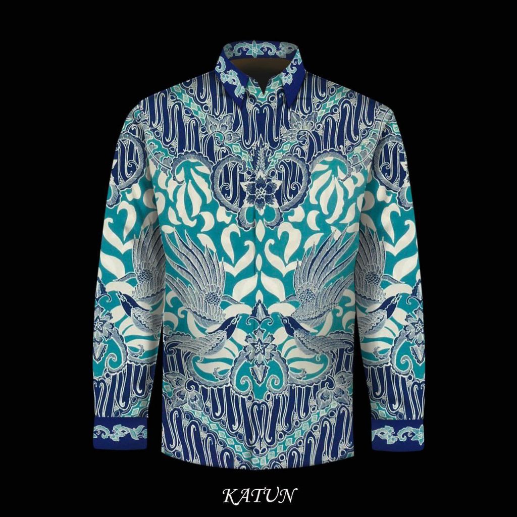 kain batik tulis pria katun warna biru muda atau tosca