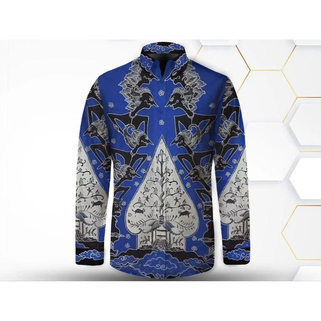 kain batik tulis pria bahan katun motif gunungan wayang jawa, owl, bunga, ikan koi, burung