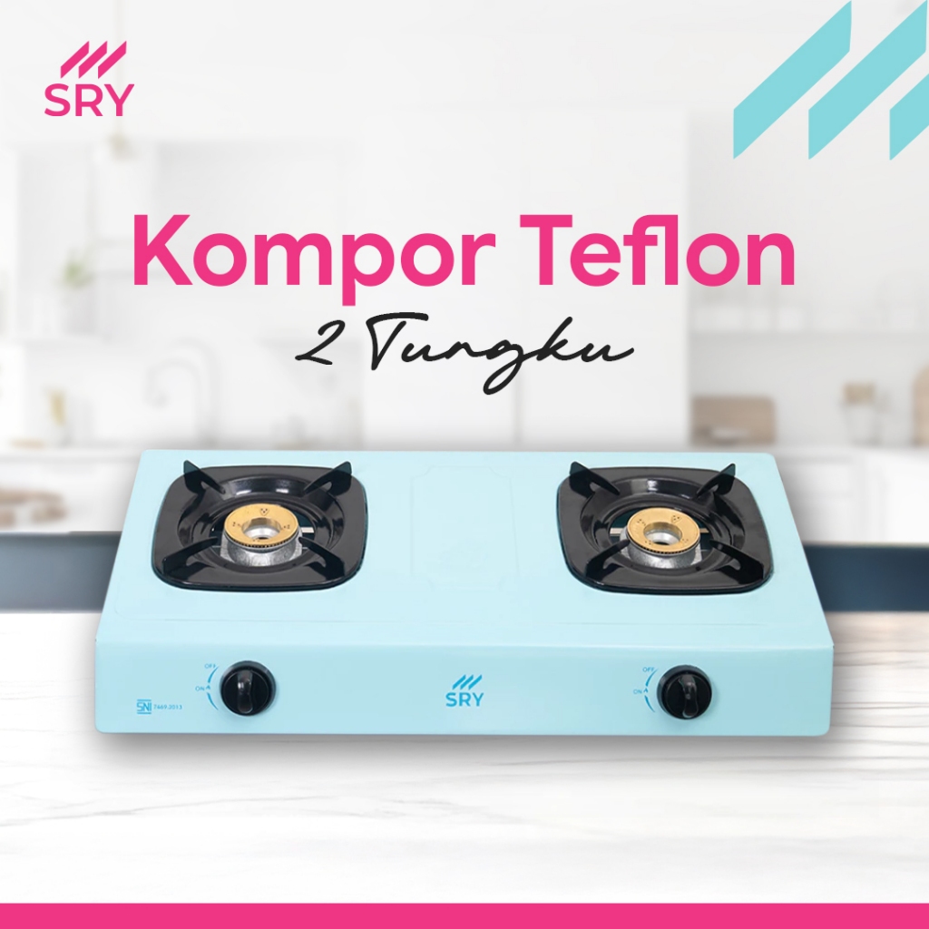SRY Kompor Gas 2 Tungku Teflon Anti Karat Kompor Pastel 2 Tungku Hemat Gas 50% Awet SNI