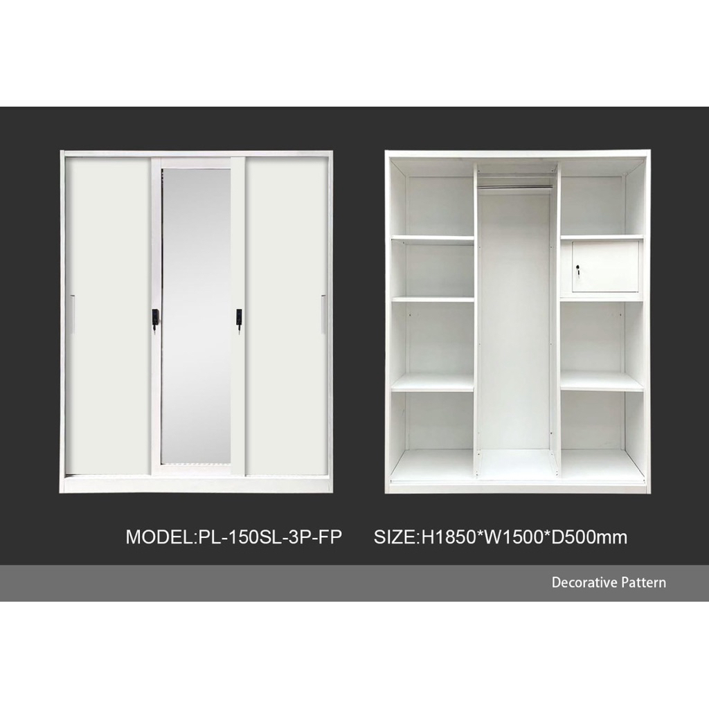 Lemari Plat Besi 3 Pintu Jumbo Sliding / Lemari Sliding Besar / Lemari Besi Sliding 3 Pintu