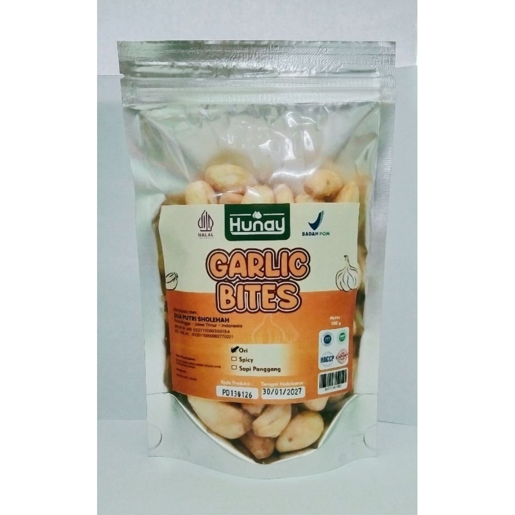 Hunay Garlic Bites Pouch 100 gram Berkualitas l 100% tanpa bahan pengawet