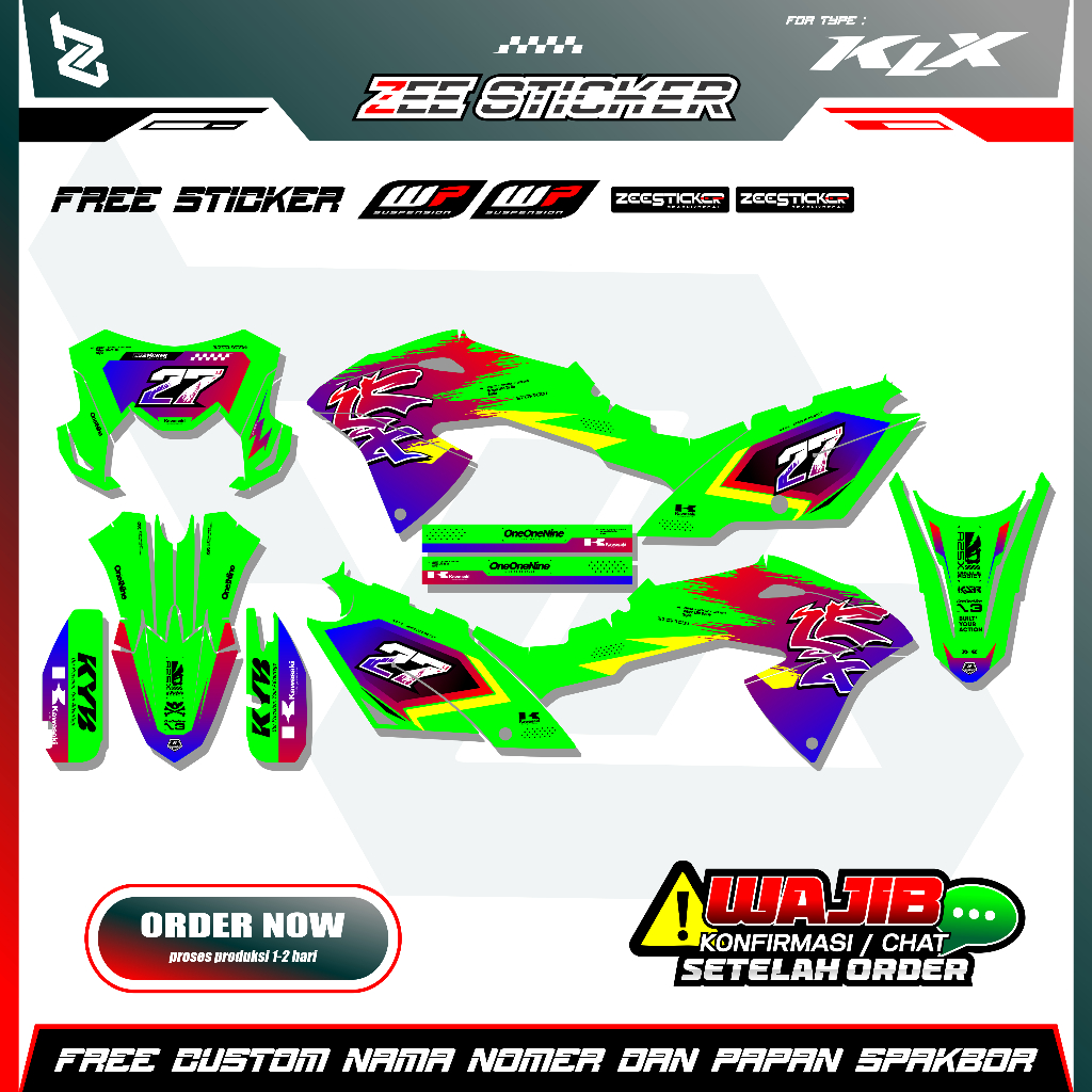 DECAL FULLBODY KLX BF 150L MOTIF GRADASI VARIASI GLOSSY HOLOGRAM CHROME BY ZEESTICKER