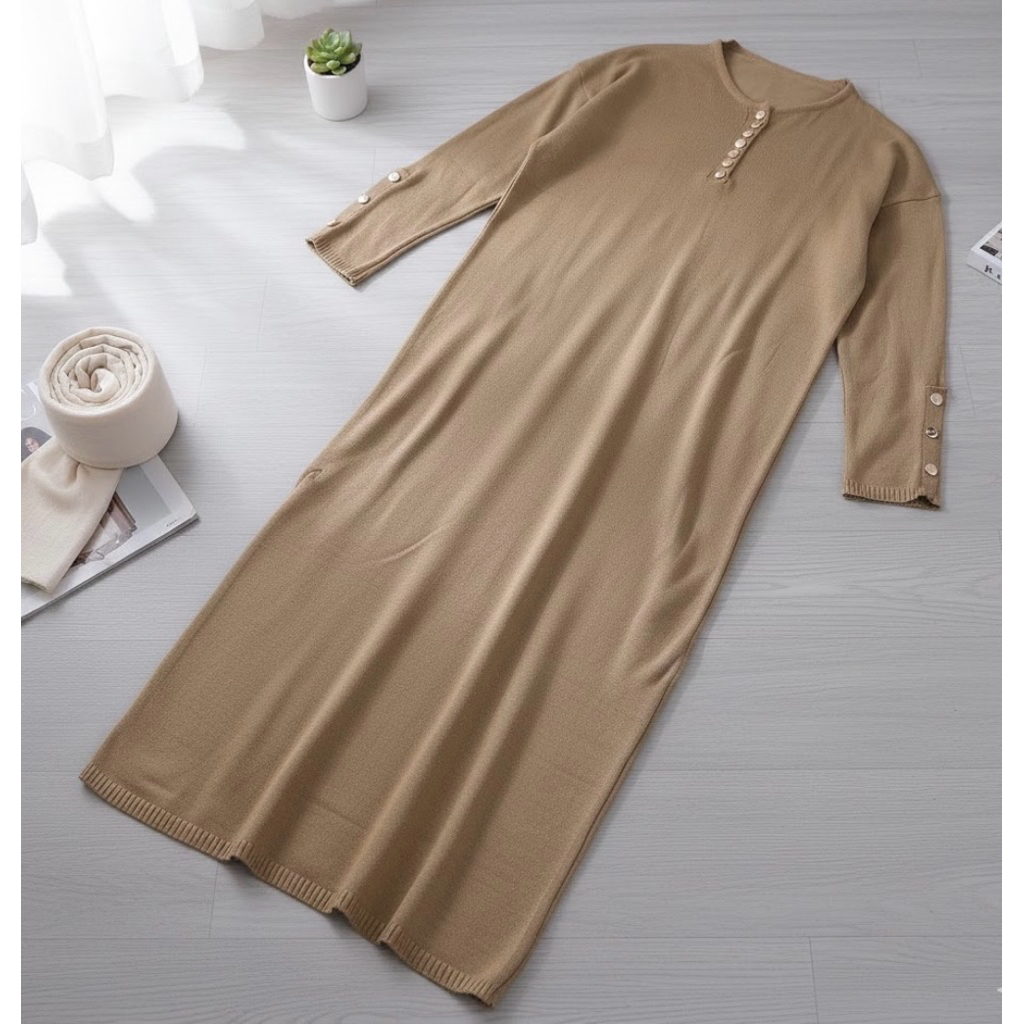 Gamis rajut wanita, busui friendly baju wanita rajut  Long dress gamis panjang elegant gamis lengan 