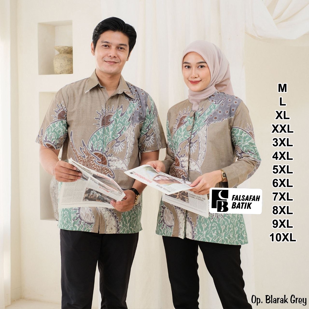 Falsafah Batik Batik Couple Blouse Wanita Lengan Panjang Adem Kemeja Lengan Pendek Jumbo Ukuran M L 