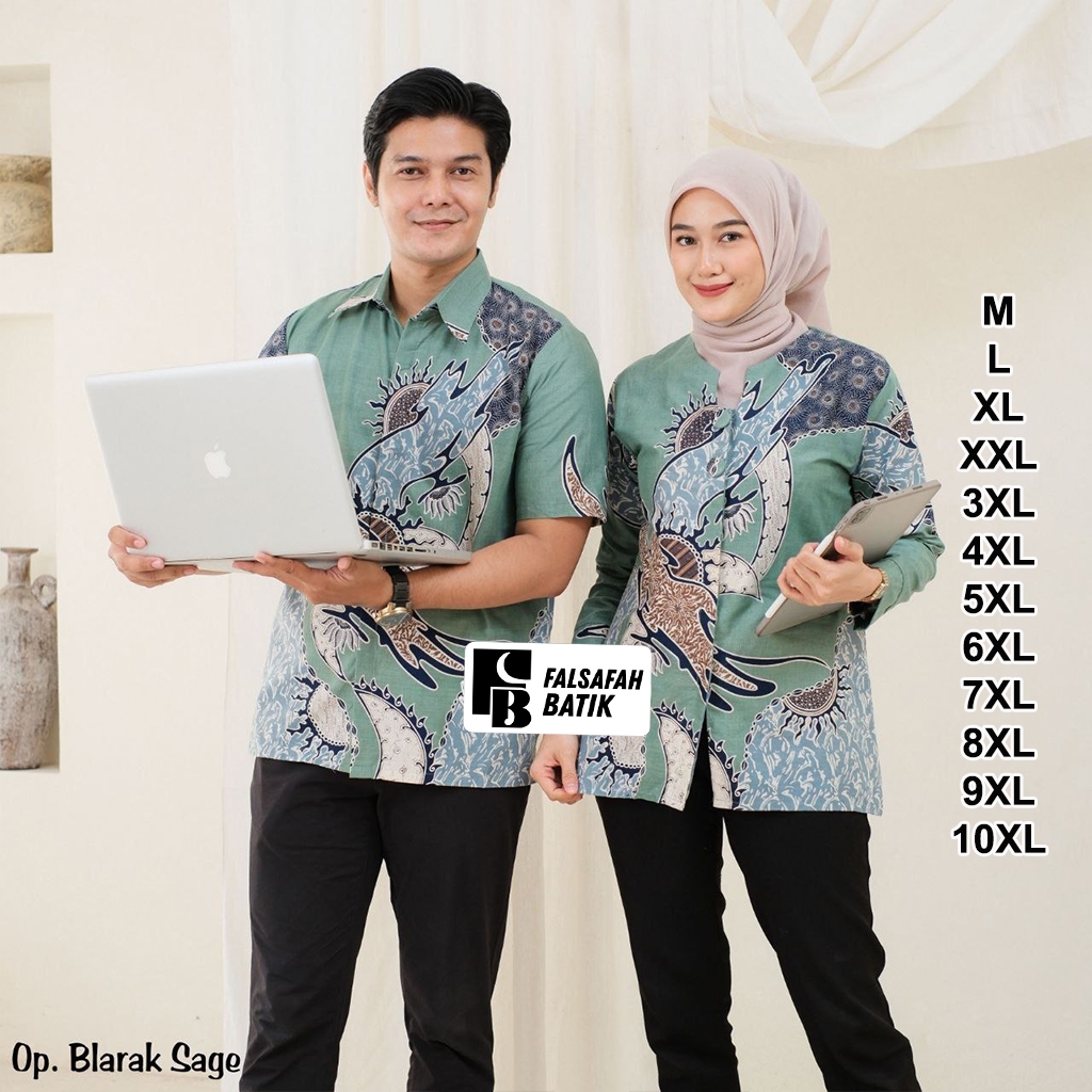 Falsafah Batik Batik Couple Blouse Wanita Lengan Panjang Adem Kemeja Lengan Pendek Jumbo Ukuran M L 
