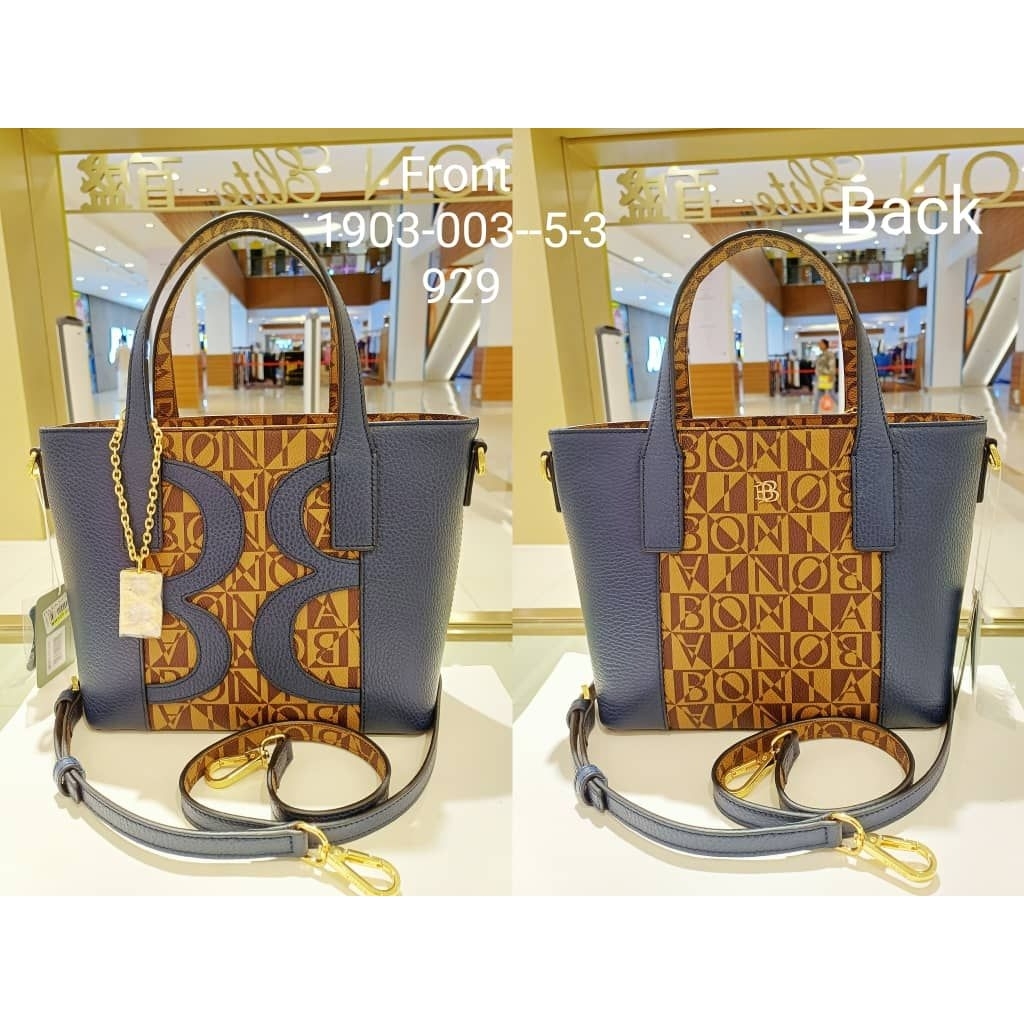 sling tote bag bonia original monogram - biru navy