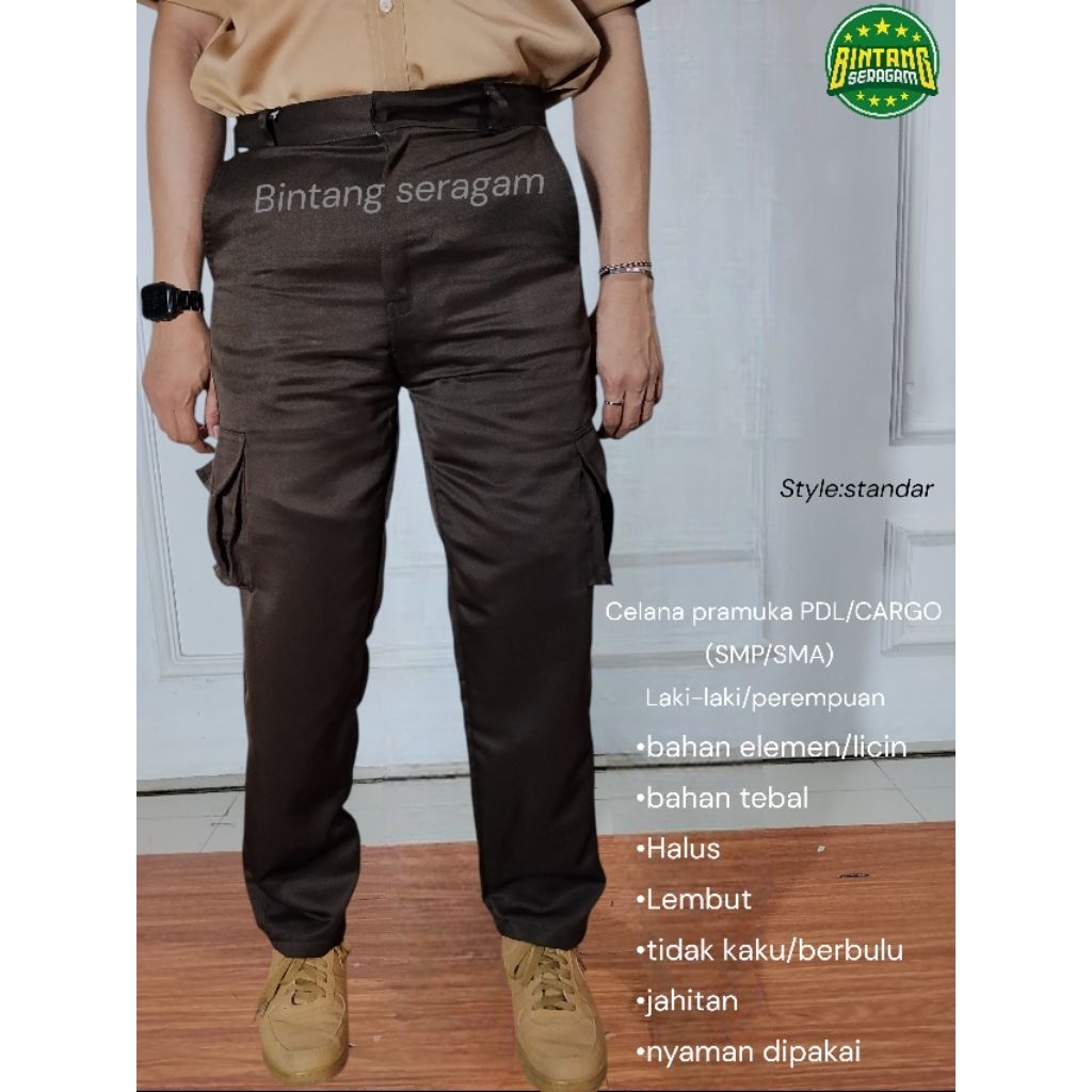 Celana pramuka PDL/CARGO SMP/SMA laki-laki/perempuan bahan elemen licin