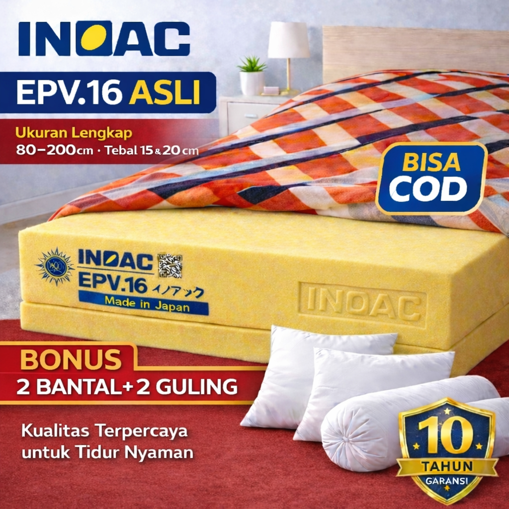 Kasur Inoac EPV Asli Garansi 10 Tahun | Tebal 15 / 20 cm Semua Ukuran Bonus 2 Bantal & 2 Guling