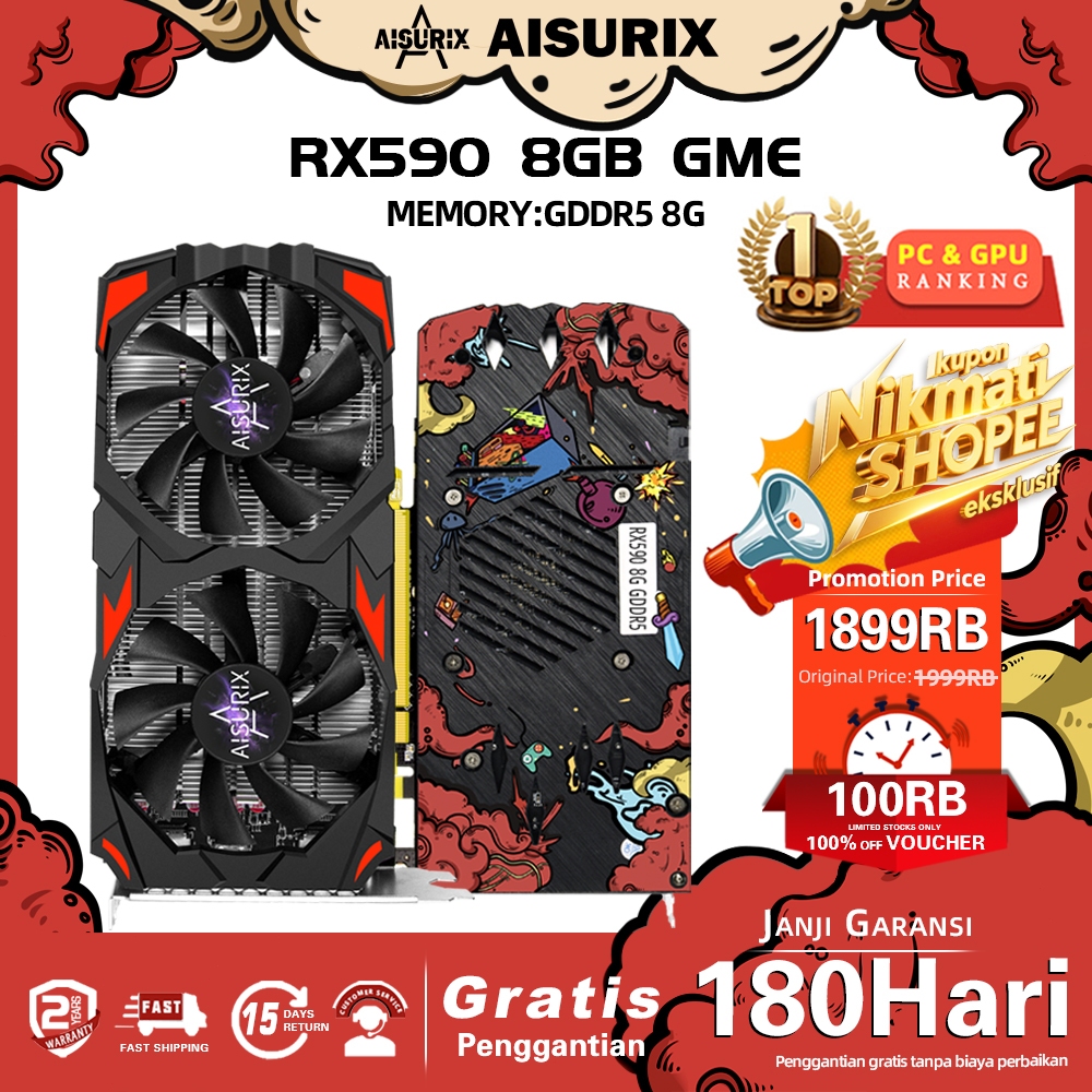 AISURIX VGA Card RX590 8GB GME/RX580 8GB GDDR5 2304SP 256Bit HDMI+DP AMD RX 590 8GB GME VGA