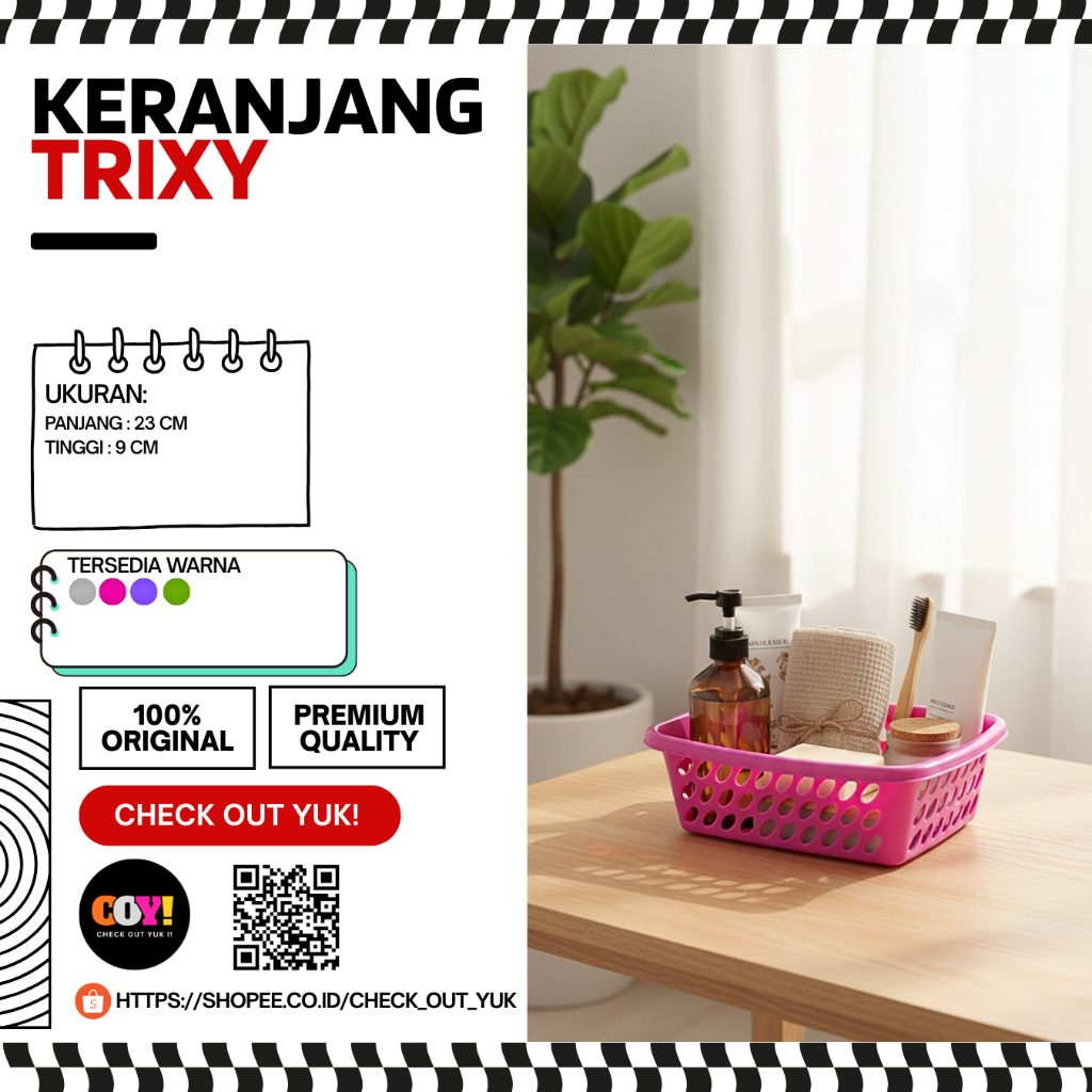 Keranjang Plastik Trixy | Storage Tempat Penyimpanan Serbaguna Multifungsi | Warna Pink