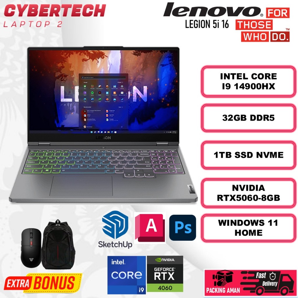 Laptop Gaming Lenovo Legion 5i 16 Intel Core i9 14900HX 64GB DDR5 2TB RTX4070-8GB 16 Inch WQXGA IPS