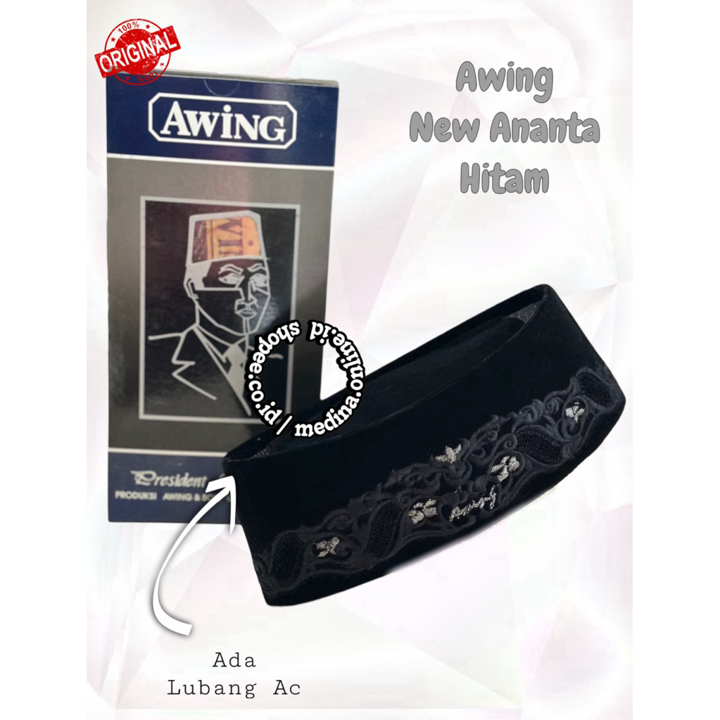 Songkok / peci AWING New Ananta Hitam motif perak Original