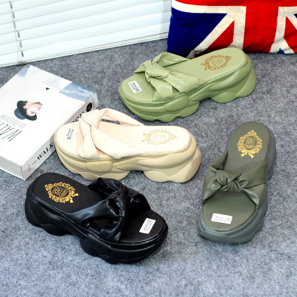 LOWLY SHOES - Wedges Sandal Wanita Hak Platform 8 cm Realpict Antislip Variasi Pita Simpul Kekinian 