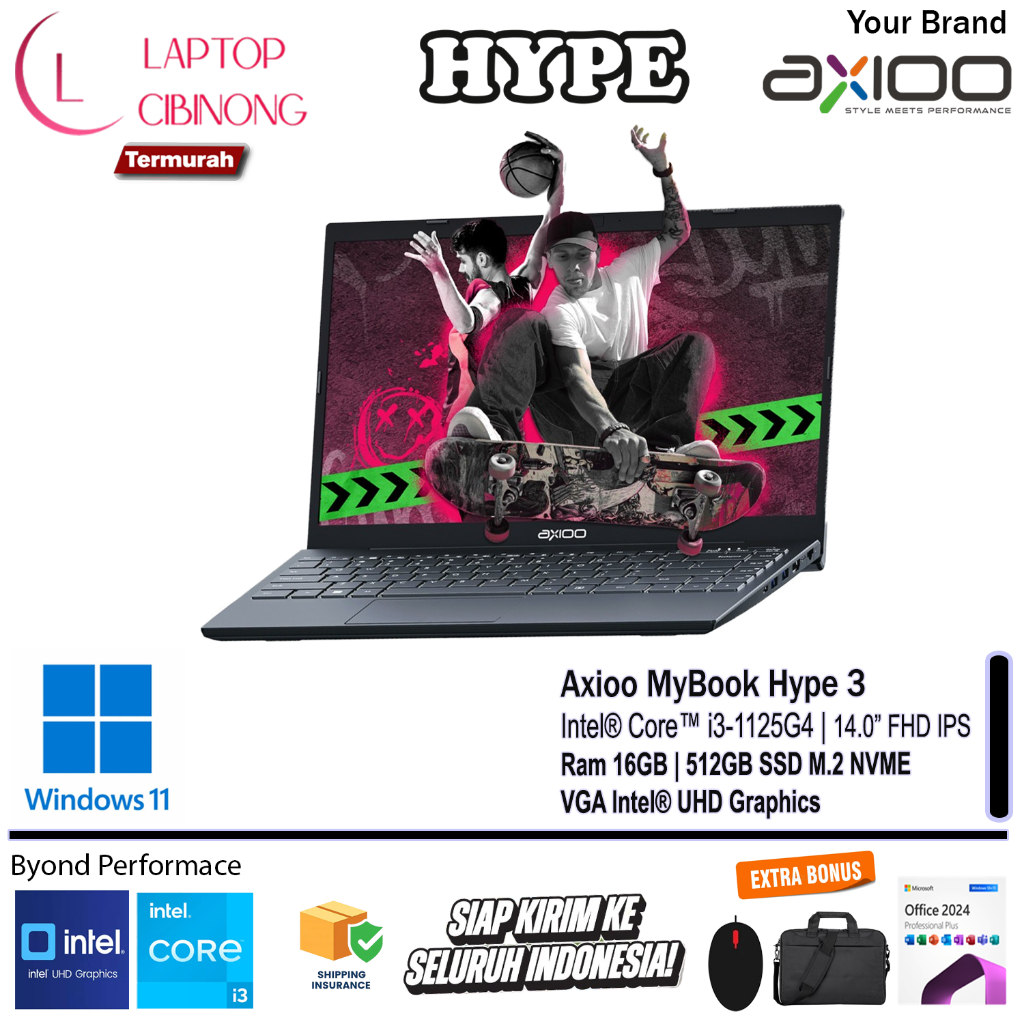Laptop Baru Axioo MyBook Hype 3 G11 Intel Core i3 1125G4 FHD IPS Ram 16GB Windows11 Grey