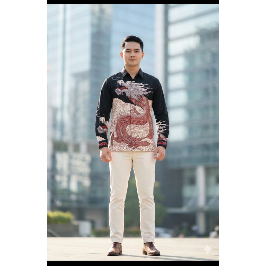 kemeja batik motif naga.