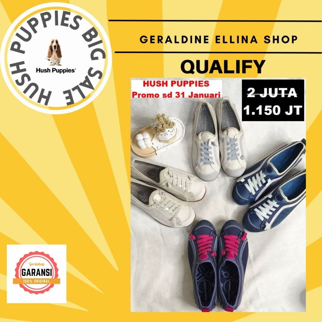 Sepatu Wanita Sneakers Slip On Hush Puppies Navy Model Tali Simple Seri Qualify Original
