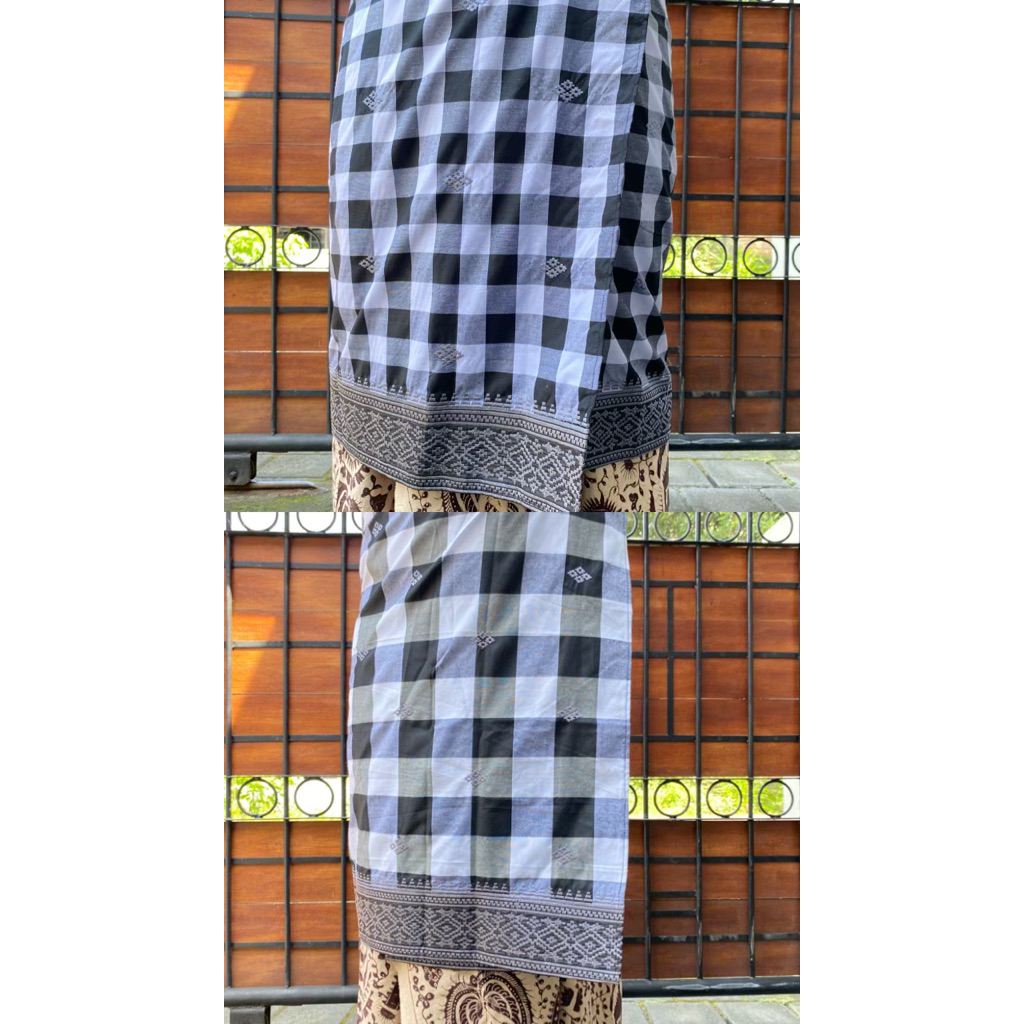 Saput Kain Adat Bali Pria Motif Kotak Kotak Poleng Bordir Silver