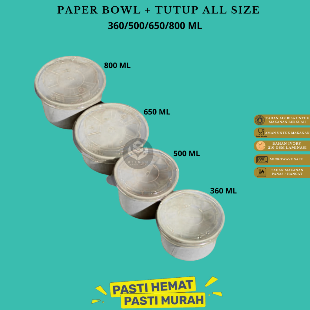Paper Bowl 22 Oz Rice Bowl Plus Tutup 650 Ml (Isi 25 Pcs-PBLW650)