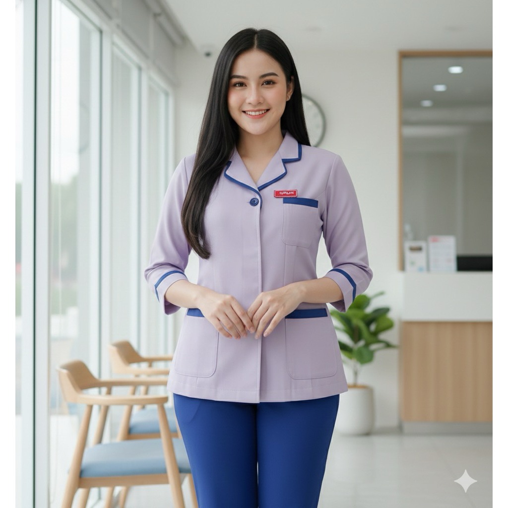 Seragam Perawat Putih Lengan Pendek Baju Dinas Kerja Putih Lengan Pendek