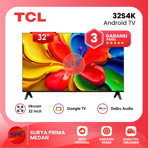 ANDROID TV TCL UKURAN 32 INCH 32S4K GOOGLE TV QLED HD GARANSI RESMI (MEDAN)