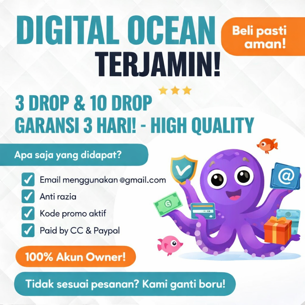 Akun Digital Ocean Credit $200 3/10 Droplet Murah