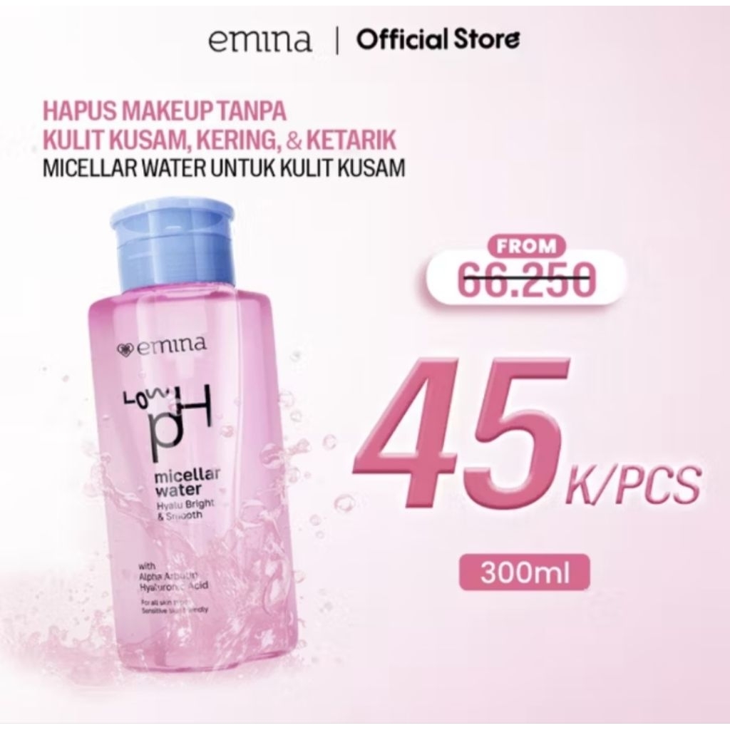 New Emina Low pH Micellar Water Hyalu Bright 300ml emina micellar water emina bright Pembersih Makeu