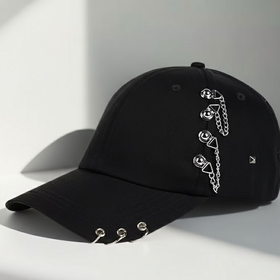Topi Baseball Anting Casual Unisex Tebaru / Topi Ring Samping Rantai Stainless Anti Karat