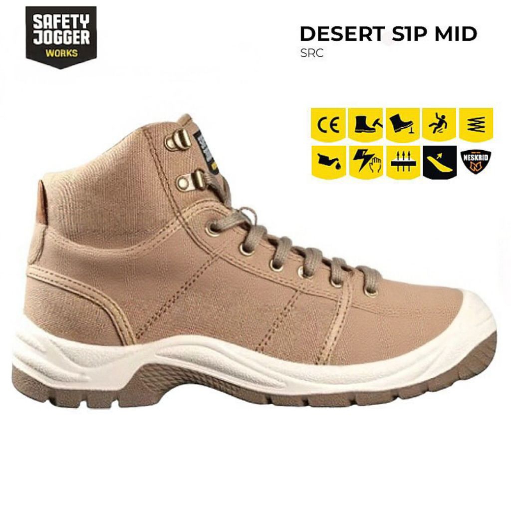 Sepatu Safety JOGGER DESSERT S1 PSRC Cream Original - Safety Jogger Original Berkualitas