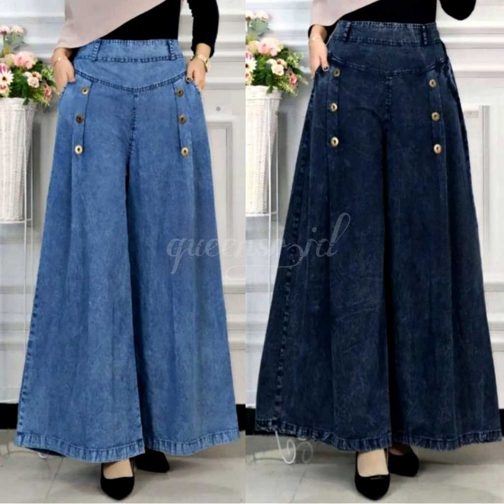 Celana Kulot Paula Jumbo Snow Palazzo / Kulot Payung Jeans / Celana Kulot Paula Jumbo Snow Jeans Wan