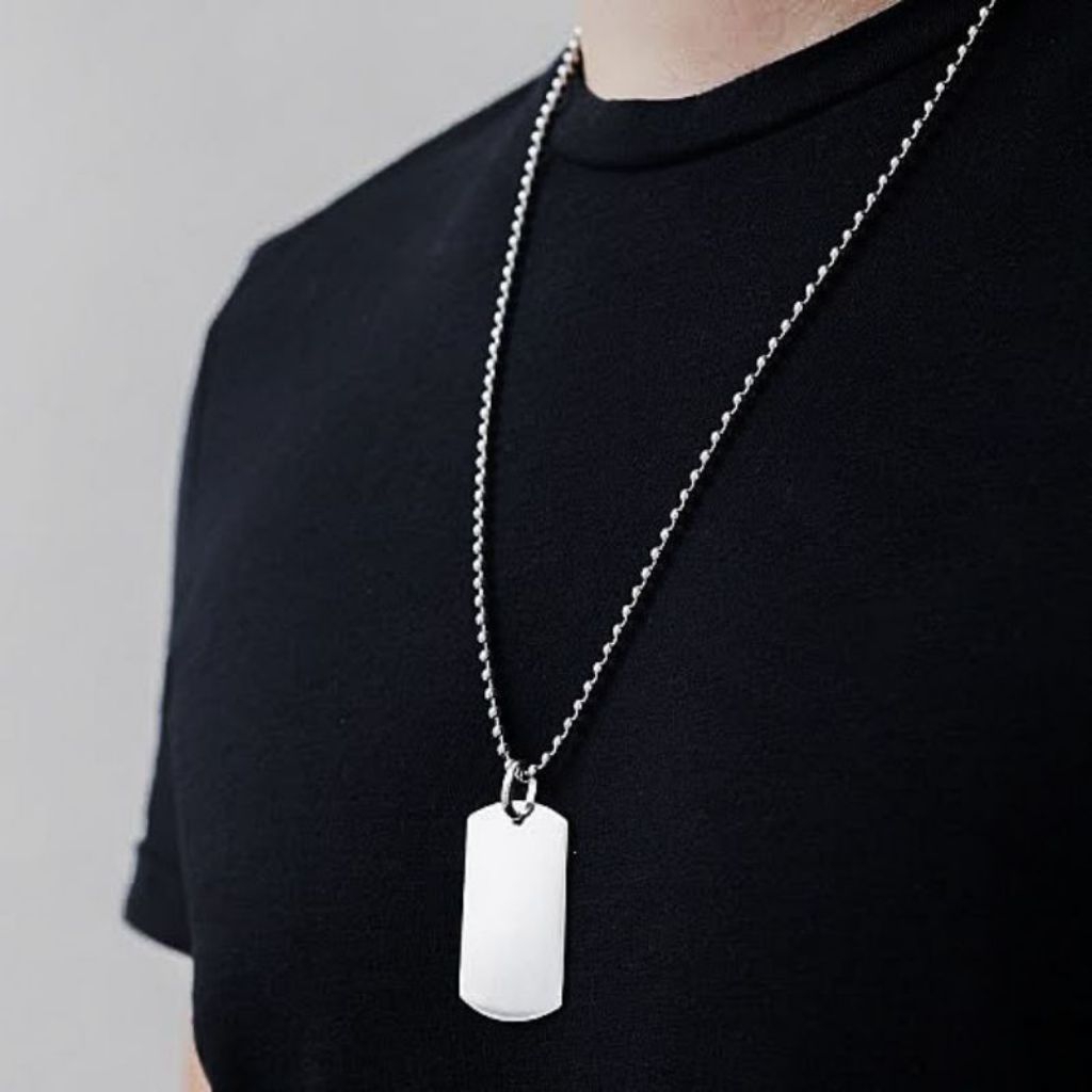 Kalung Titanium Pria Liontin Army Silver Anti Karat Terlaris